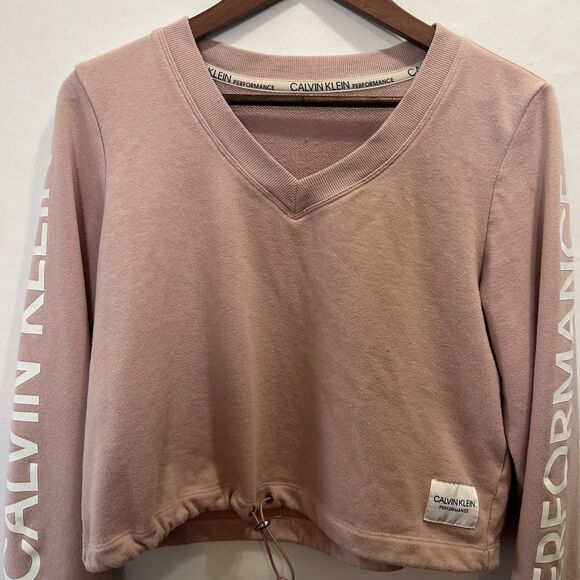 Calvin Klein Pink Cropped Hoodie Womens NO SIZE TAG Preppy Sweater - Picture 1 of 8